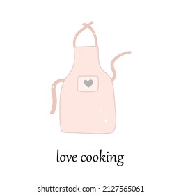 Vector illustration pink kitchen apron with heart on white background in cartoon style for card, poster, cover, invitation, sticker