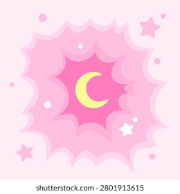 Vector illustration of a pink landscape with a moon