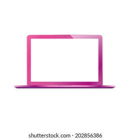 vector illustration of pink laptop on white background