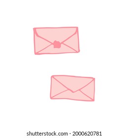 vector illustration of pink letter envelopes isolated on white background.