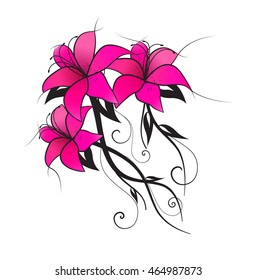 Vector illustration of pink lilies, vintage decoration flowers