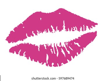 Vector Illustration Of A Pink Lipstick Kiss.