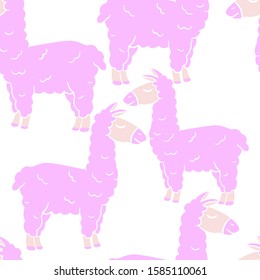 
vector illustration pink llama pattern on a white background, children's textile