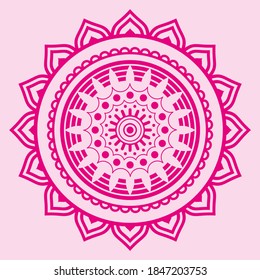 Vector Illustration Of A Pink Mandala. Buddhist Design For Meditation.