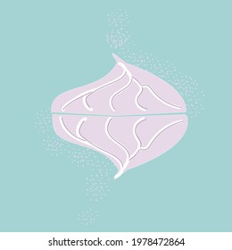 vector illustration of pink marshmallow with powdered sugar on a gentle background