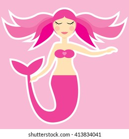Vector illustration of pink mermaid