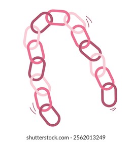 Vector illustration of a pink metal chain on a white background.