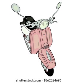 Vector illustration of a pink moped, scooter isolated on white background. Transport as a blank for designers, weddings, logo, icon, sticker