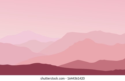 Ilustración vectorial paisaje montañoso rosa.