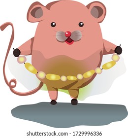 Vector illustration of a pink mouse with a garland