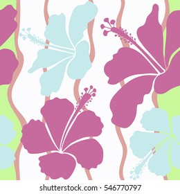 Vector illustration. Vector illustration of pink and neutral hibiscus flowers. Seamless pattern with pink and neutral flowers.