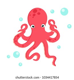 Vector Illustration Pink Octopus Sea Creature Stock Vector (Royalty ...