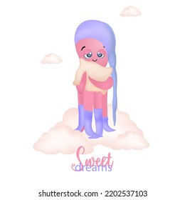 Vector illustration of a pink octopus. Sea squid illustration for children. Cute cartoon octopus. sea ​​creature