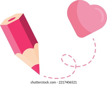 Ilustración vectorial de un lápiz rosa que dibuja un corazón.