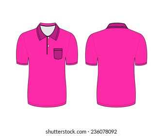 Vector illustration of pink polo t-shirt. Front and back views