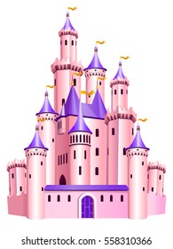 A ilustração vetorial do castelo princesa rosa. Palácio Dollish Conto.