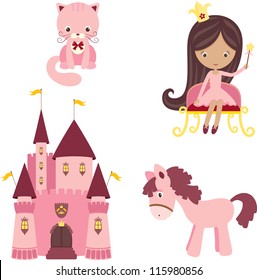 Vector illustration of pink princess design elements