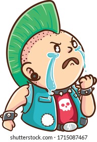 Vector illustration pink punk cry kawaii & funny mascot character cartoon coloring style