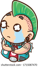 Vector illustration pink punk cry but stay cool kawaii & funny mascot character cartoon coloring style