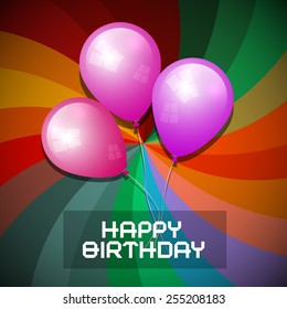 Vector Illustration of Pink and Purple Balloons on Colorful Retro Spiral Background