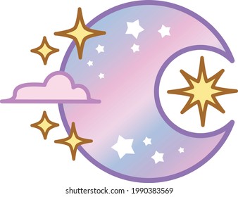 Vector illustration of pink and purple moon with stars