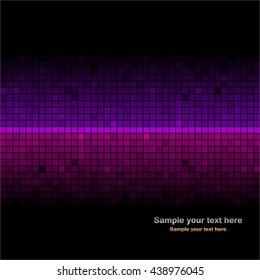 Vector illustration of Pink purple squares on a black background. Text.