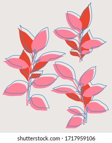 Vector illustration with pink and red plants in bright colors.