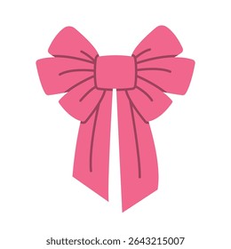 Vector Illustration of a Pink Ribbon Bow with Long Tails – Minimalist and Elegant Design Element for Gift Wrapping, Greeting Cards, Feminine Decor, and Creative Holiday or Celebration Themes