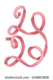 Vector illustration of pink ribbon in the shape of year number 2020 