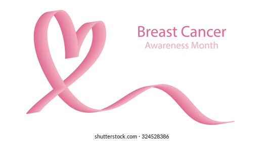 Vector illustration pink ribbon - symbol breast cancer awareness month isolated on white.