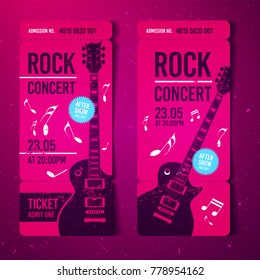 vector illustration pink rock concert ticket design template with guitar and grunge effects