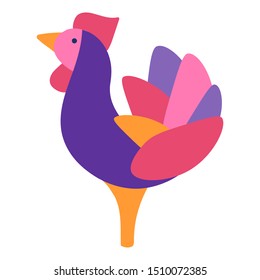 Vector illustration of a pink rooster on a white background.