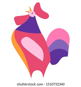 Vector illustration of a pink rooster sings.