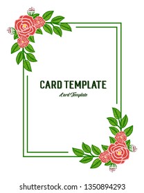 Vector illustration pink rose flower frame with card template