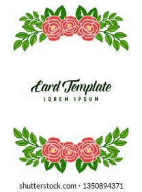 Vector illustration pink rose flower frame with card template