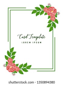 Vector illustration pink rose flower frame with card template