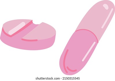 Vector illustration Pink round tablet and capsule