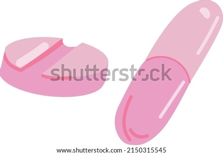 Vector illustration Pink round tablet and capsule