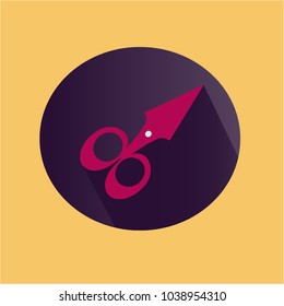 Vector illustration. Pink scissors on a yellow and purple gradient background. Office, school. 