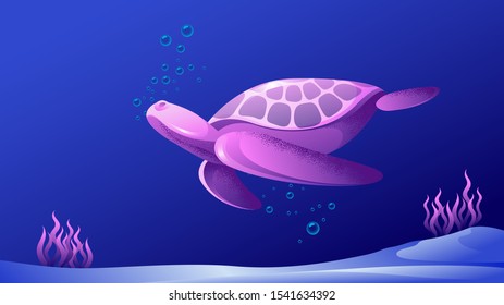 Vector illustration of a pink sea turtle