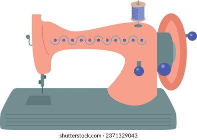 Vector illustration of a pink sewing machine. Colorful sewing and needlework logo. 