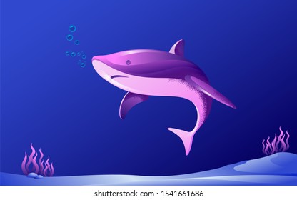 Vector illustration of a pink shark character