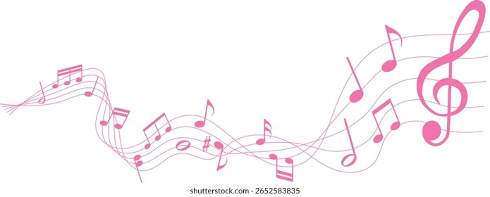 ilustração vetorial de música folha rosa - notas musicais melodia