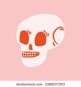 Vector illustration of a pink skull. A cartoon skeleton.