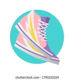 Vector illustration of pink sneakers. Flat design. Sport shoes icon.