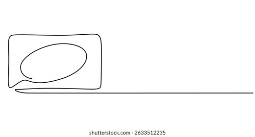 Vector illustration of A pink soap bar is floating surrounded by bubbles, representing the concept of hygiene and cleanliness, continuous line drawing of bar soap.one line drawing of bath soap single