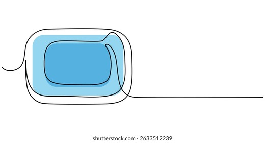 Vector illustration of A pink soap bar is floating surrounded by bubbles, representing the concept of hygiene and cleanliness, continuous line drawing of bar soap.one line drawing of bath soap single