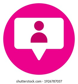 Vector illustration of pink speech bubble with follower icon in flat style.