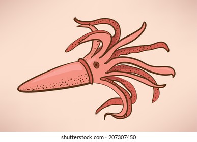 vector illustration of pink squid