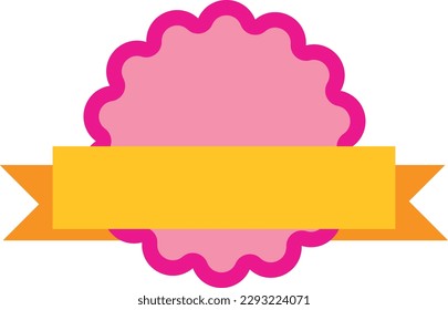 Vector illustration of a pink stamp. Pink and yellow badge template with space for text.